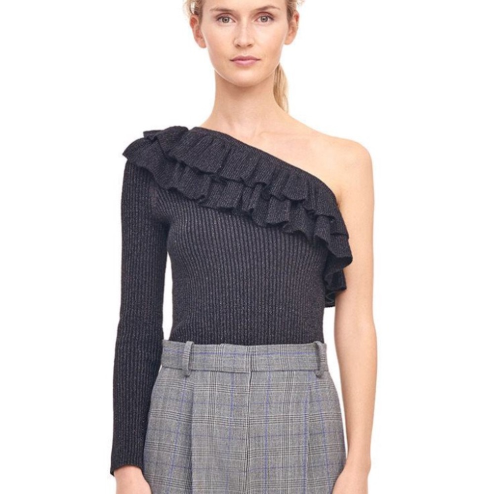 Rebecca Taylor One Shoulder Lurex Ruffle Top